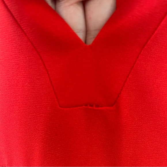 Tuckernot Pomander Place Red Crepe Kenzo Ruffle via-neck long sleeve Dress Sz L - Picture 10 of 16